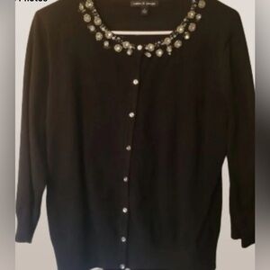 Cable & gauge dark charcoal, gray cardigan, embellished with beautiful bling XL